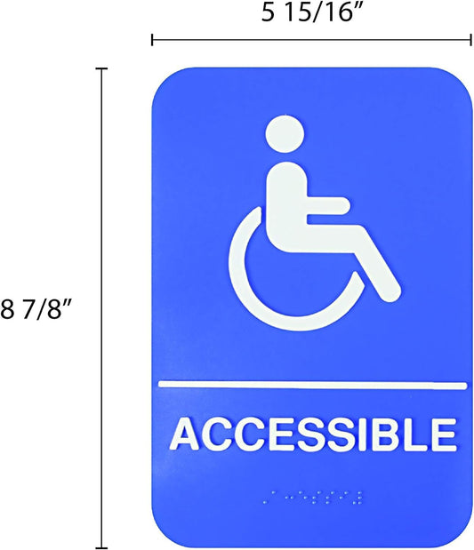 6" x 9" Wheelchair Accessible Restroom Sign with Braille Easy Peel Self-Adhesive White on Blue Color Set of 2- Waterproof Self Adhesive Store Signs Indoor/Outdoor Warning Marker Home Business Use