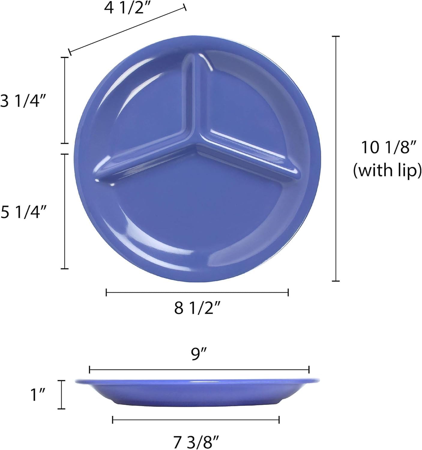 3 Compartment 10 1/4” Divided Plate Melamine Set of 12- Dishwasher Safe Break-Resistant Serving Platter Dinner Plates Portion Plates for Dinner Home Kitchen Restaurants