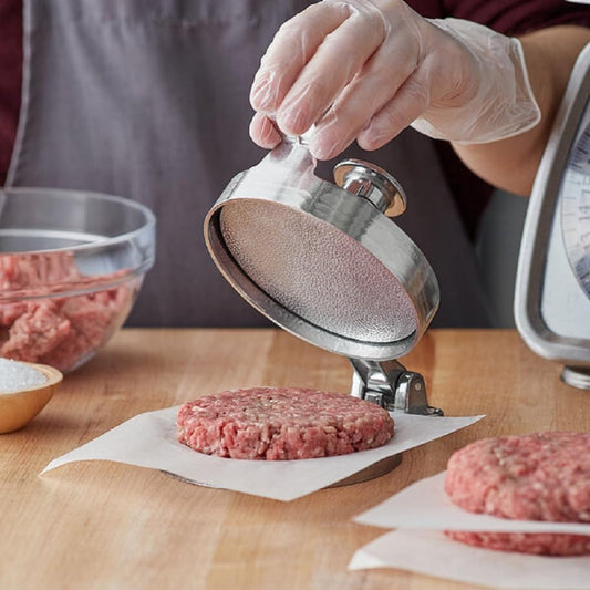 4-1/2" Heavy Duty Adjustable Hamburger Press Aluminum- Adjustable from 1/8" to 3/8" Hamburger Press Patty Maker Meat Beef Cheese Veggie Burger Maker for Grill Griddle BBQ Barbecue