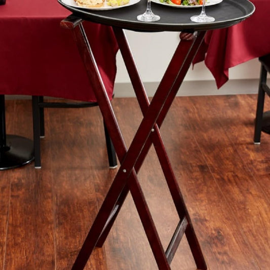 17-5/9" x 17" x 33-1/2" Double Bar Wooden Tray Stand Mahogany Color Acacia Wood- Folding Serving Trays Stand for Serving Food Trays at Home Hotels and Restaurants