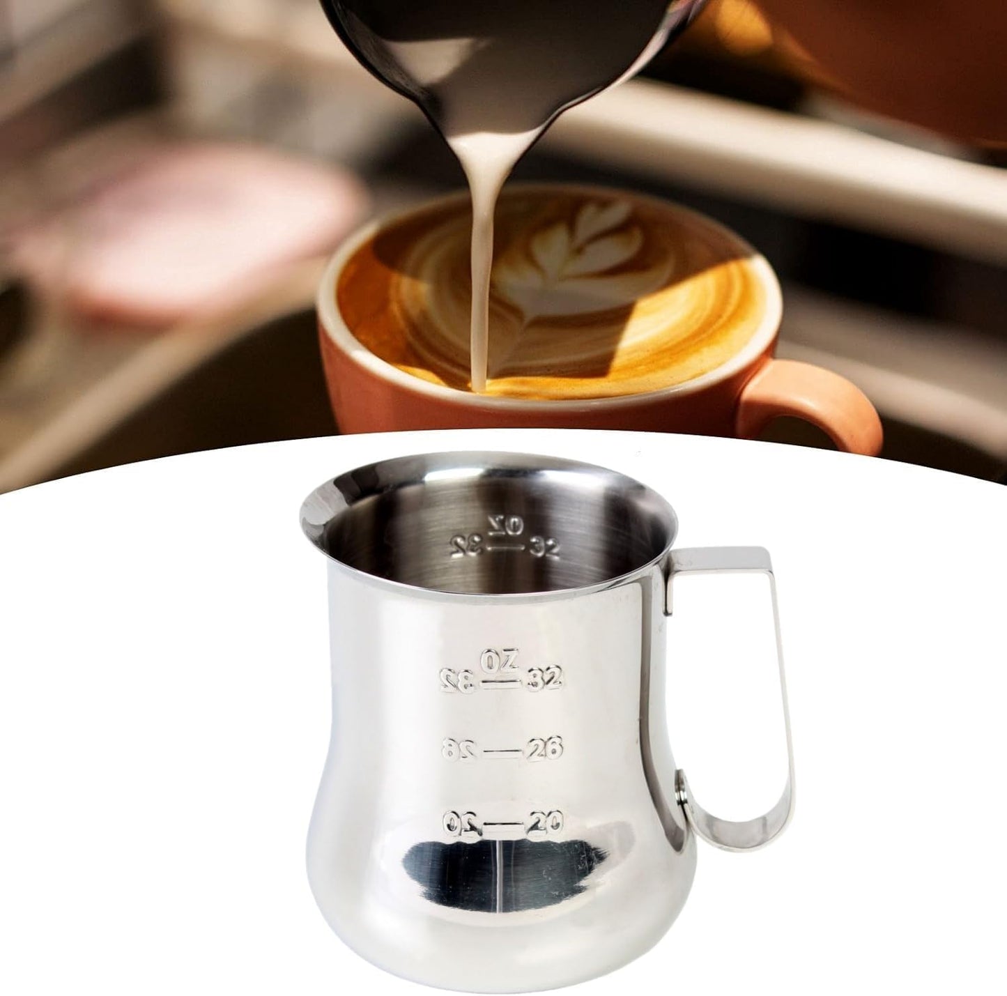 Stainless Steel Espresso Milk Steaming Pitcher with Measuring Scale- Steaming Pitcher Coffee Bar Cappuccino Barista Tools Milk Jug Steamer Frother Cup