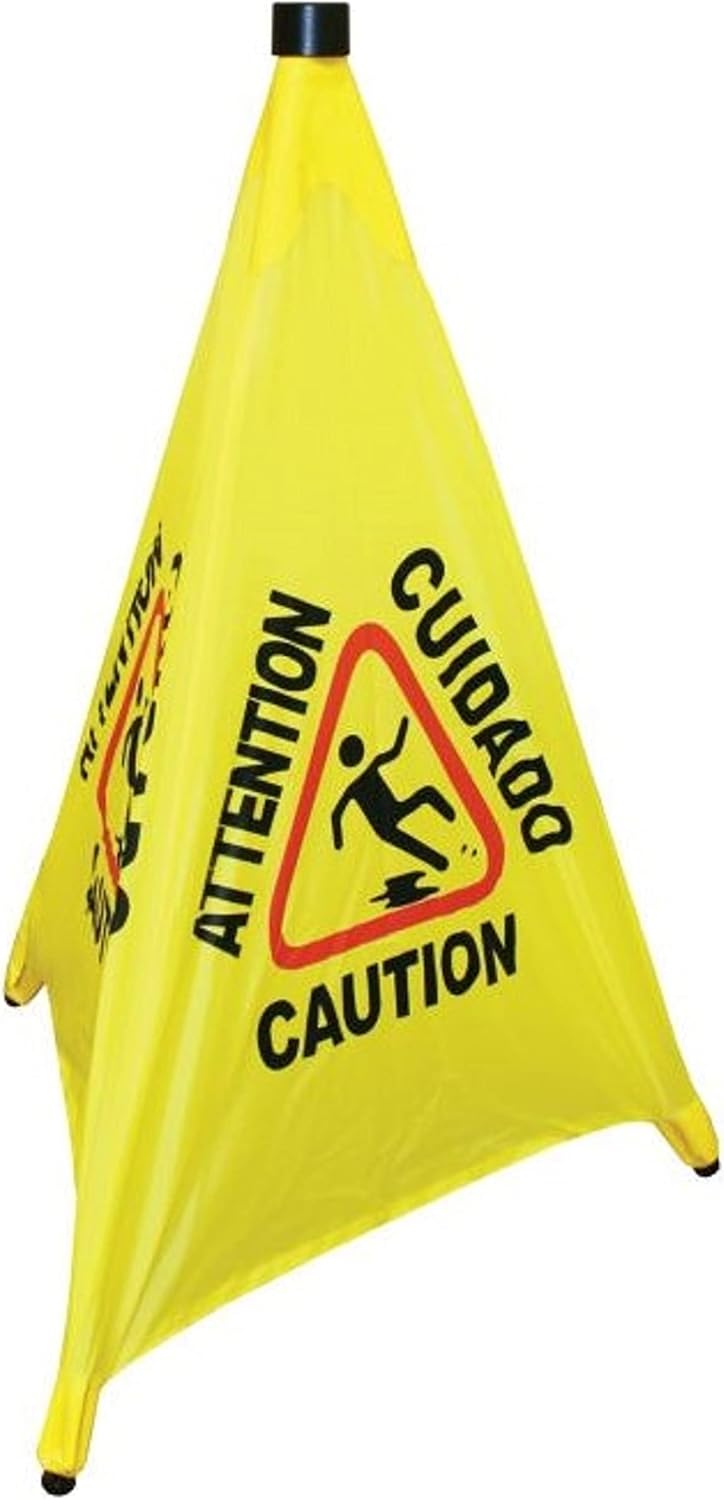 Pop-Up Safety Cone with Storage Tube- Multi-Lingual Caution Imprint and Wet Floor Symbol Floor Warning Sign in Public Spaces Safety Warning Signs for Commercial Use