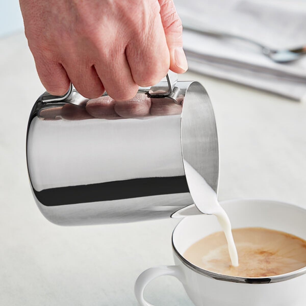 Stainless Steel Espresso Milk Steaming Pitcher with Measuring Scale- Steaming Pitcher Coffee Bar Cappuccino Barista Tools Milk Jug Steamer Frother Cup