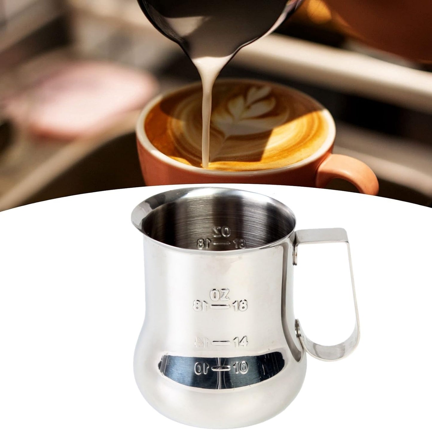 Stainless Steel Espresso Milk Steaming Pitcher with Measuring Scale- Steaming Pitcher Coffee Bar Cappuccino Barista Tools Milk Jug Steamer Frother Cup
