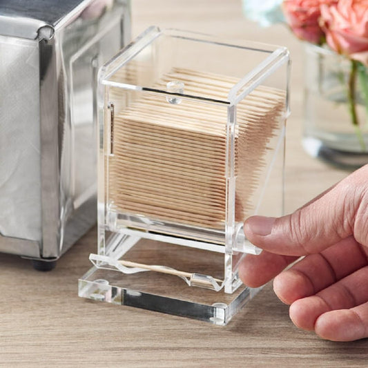 3-5/8" x 3-3/4" x 4-7/8" Acrylic Toothpick Dispenser Easy lift top for refills Clear Color- Toothpick Holder Reusable Toothpick Holder Dispenser for Home Kitchen Restaurant