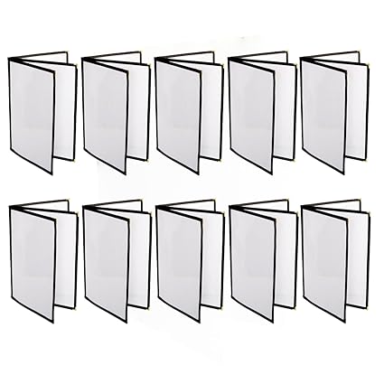 Triple Page Book Fold Restaurant Menu Covers 3 Page 6 View Set of 10- Crystal Clear Menu Covers Sleeve Menu Folder Menu Book Holders for Bar Cafe Restaurant