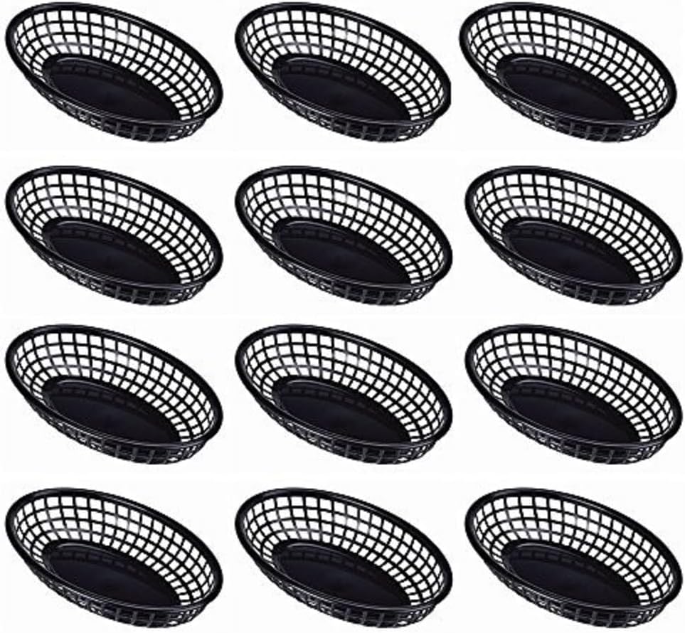 9-3/8" Oval Fast Food Basket Plastic - Fry Fast Food Reusable Foodservice Restaurant Diner Tray Plates Restaurant Deli Serving Chicken Burgers Sandwiches & Fries