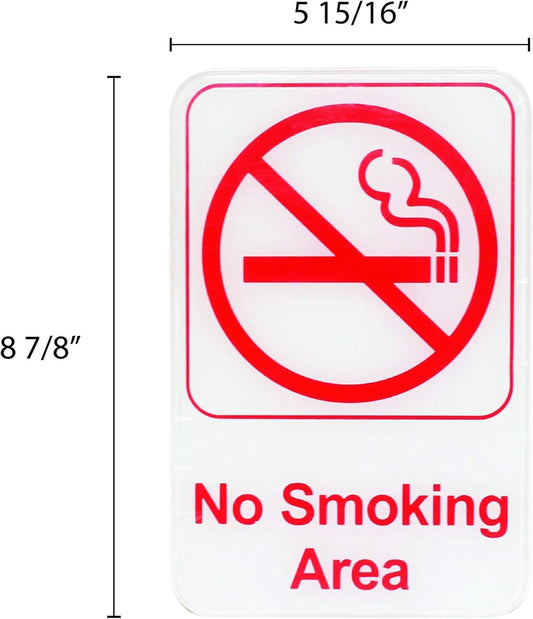 6" x 9" No Smoking Area Sign with Easy Peel Self-Adhesive Red on White Color Set of 2- Waterproof Self Adhesive Store Signs Indoor/Outdoor Warning Marker Home Business Use