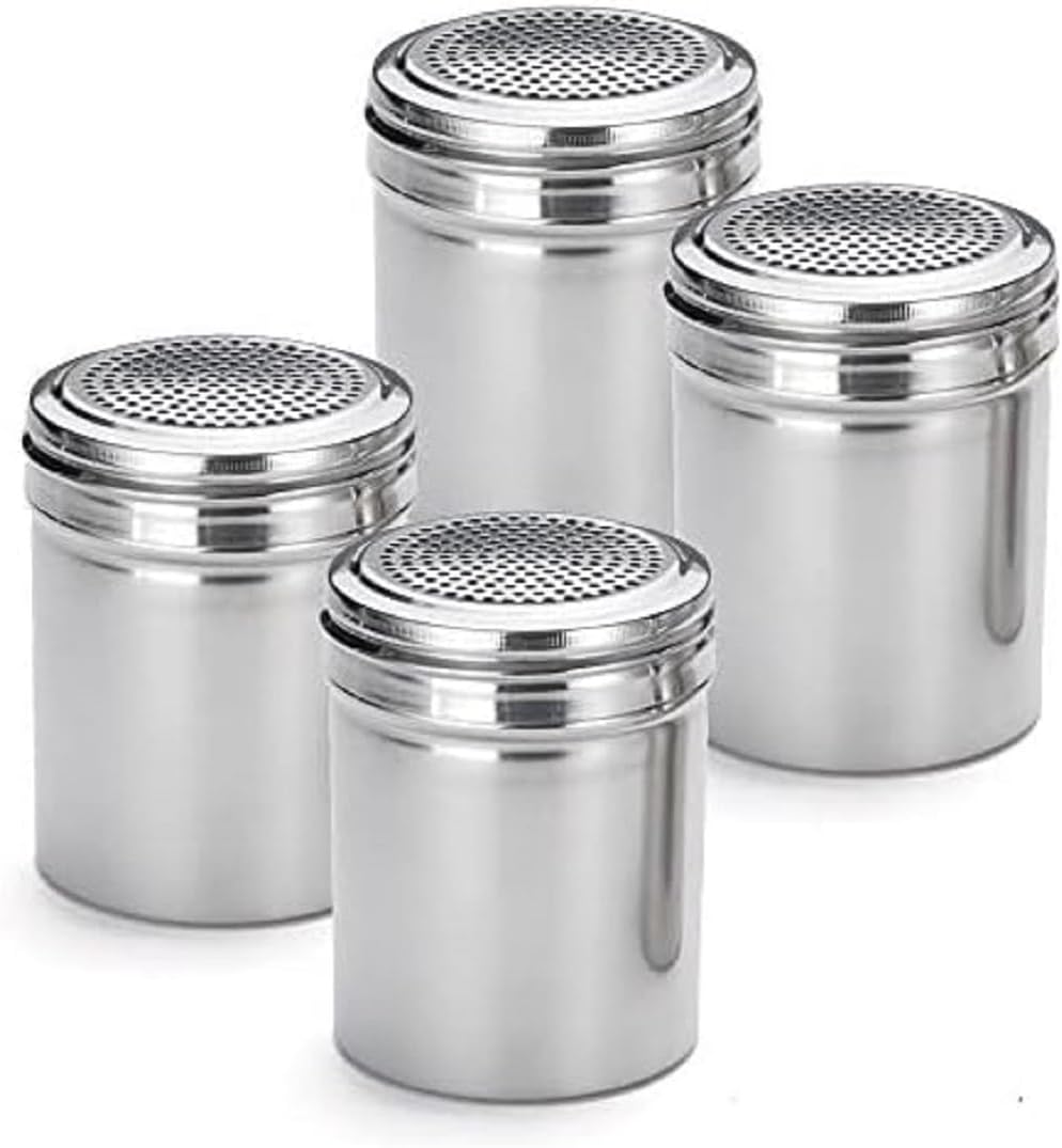 10 oz Stainless Steel Dredge Shakers - Seasonings Spice Shakers Cheese Shakers Chili Flakes Powder Shaker Sugar Spice Cans for Kitchen Cooking Home Restaurant