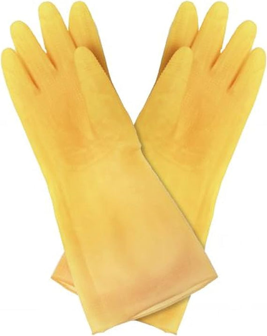 Set of 12 Heavy-Duty 6 Pairs Gloves Dishwashing/Household Gloves Yellow Color Latex Washable Regular Size- Reusable Heavy Duty Cleaning Gloves Dishwashing Gloves