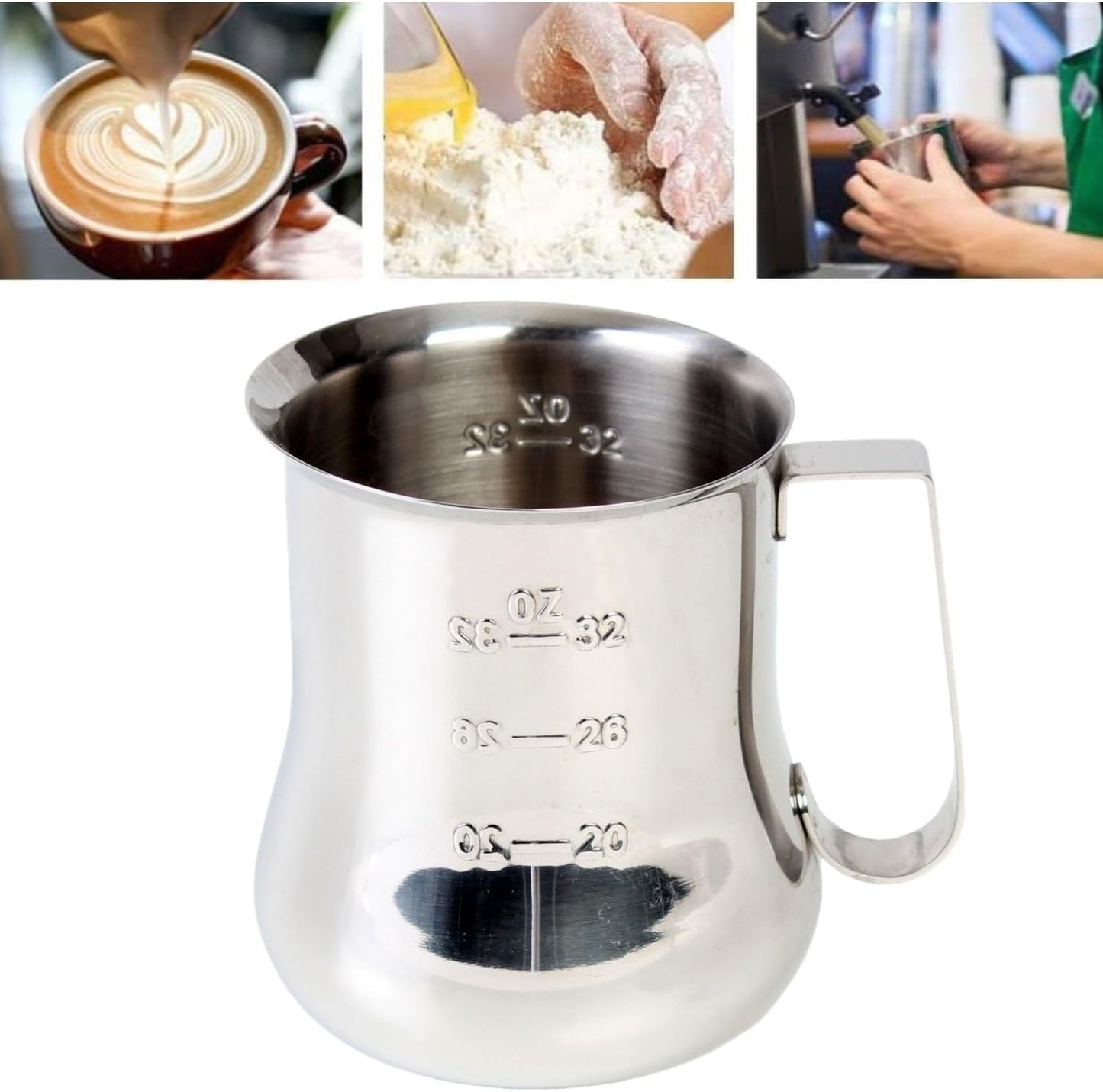Stainless Steel Espresso Milk Steaming Pitcher with Measuring Scale- Steaming Pitcher Coffee Bar Cappuccino Barista Tools Milk Jug Steamer Frother Cup