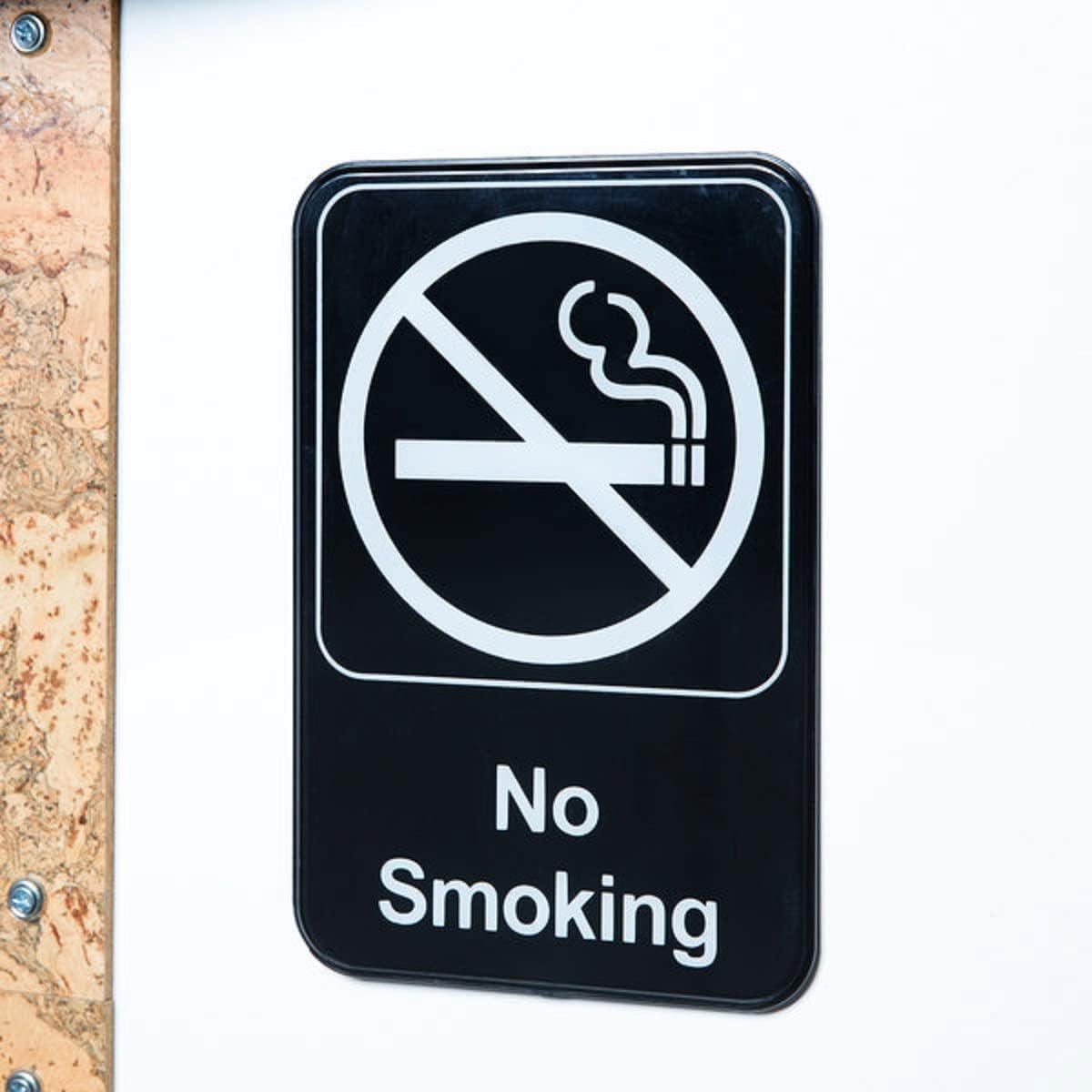 6" x 9" No Smoking Sign with Easy Peel Self-Adhesive White on Black Color Set of 2- Waterproof Self Adhesive Store Signs Indoor/Outdoor Warning Marker Home Business Use