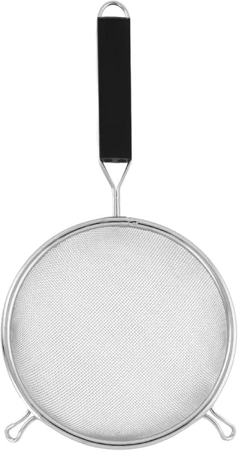 Mesh Strainer Stainless Steel Handle Length Black Plastic Handle- Kitchen Utensil Food Strainer Skimmer Spoon Cooking Sieve Sifters Pasta Fruits Vegetable