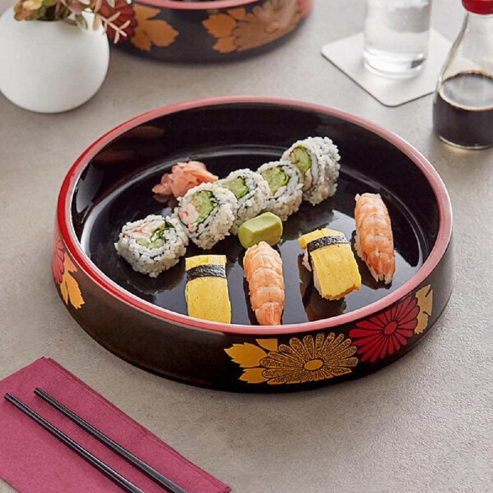 Round Sushi Party Serving Tray - Japanese Style Tableware Food Serving Tray Sushi Plate Appetizer Serving Plates Sushi Serving Platter for Sashimi Seafood Sushi Restaurant Home