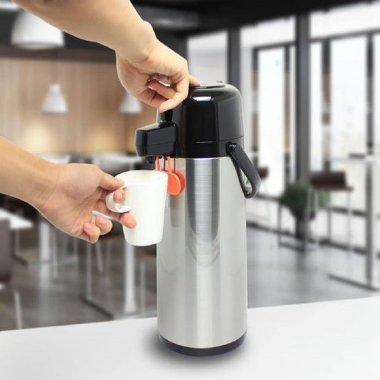 Push Button Coffee Airpot Stainless Steel Body Glass Lined - Hot Beverage Coffee Chocolate Juice Tea Drinks Dispenser Ideal for Large Crowds for Any Occasion