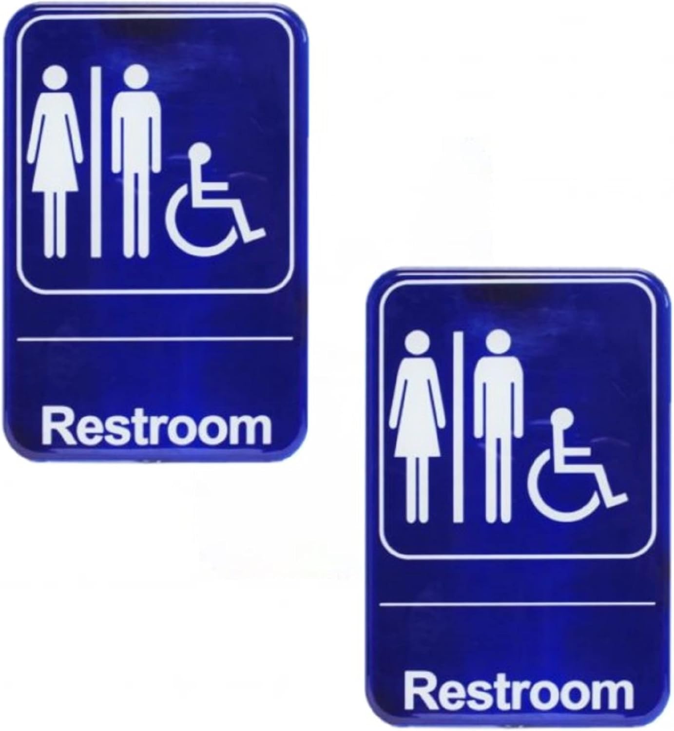6" x 9" Restrooms/Accessible Bathroom Sign with Easy Peel Self-Adhesive White on Blue Color Set of 2- Waterproof Self Adhesive Store Signs Indoor/Outdoor Warning Marker Home Business Use