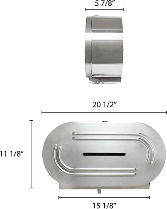 20-1/2" x 12-1/2" x 6" Stainless Steel Twin Jumbo Roll Toilet Tissue Dispenser- Wall Mount Stainless Steel 9 Inch Roll Toilet Paper Holder Bath Tissue Dispenser Lock Key