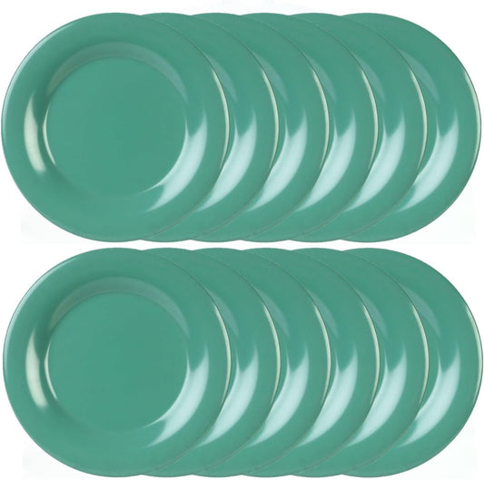 Round Dinner Plates Wide Rim Melamine Set of 12- Dishwasher Safe Reusable Plates Kitchen Plates Dinnerware Appetizer Plates Serving Plate Home Kitchen Restaurants