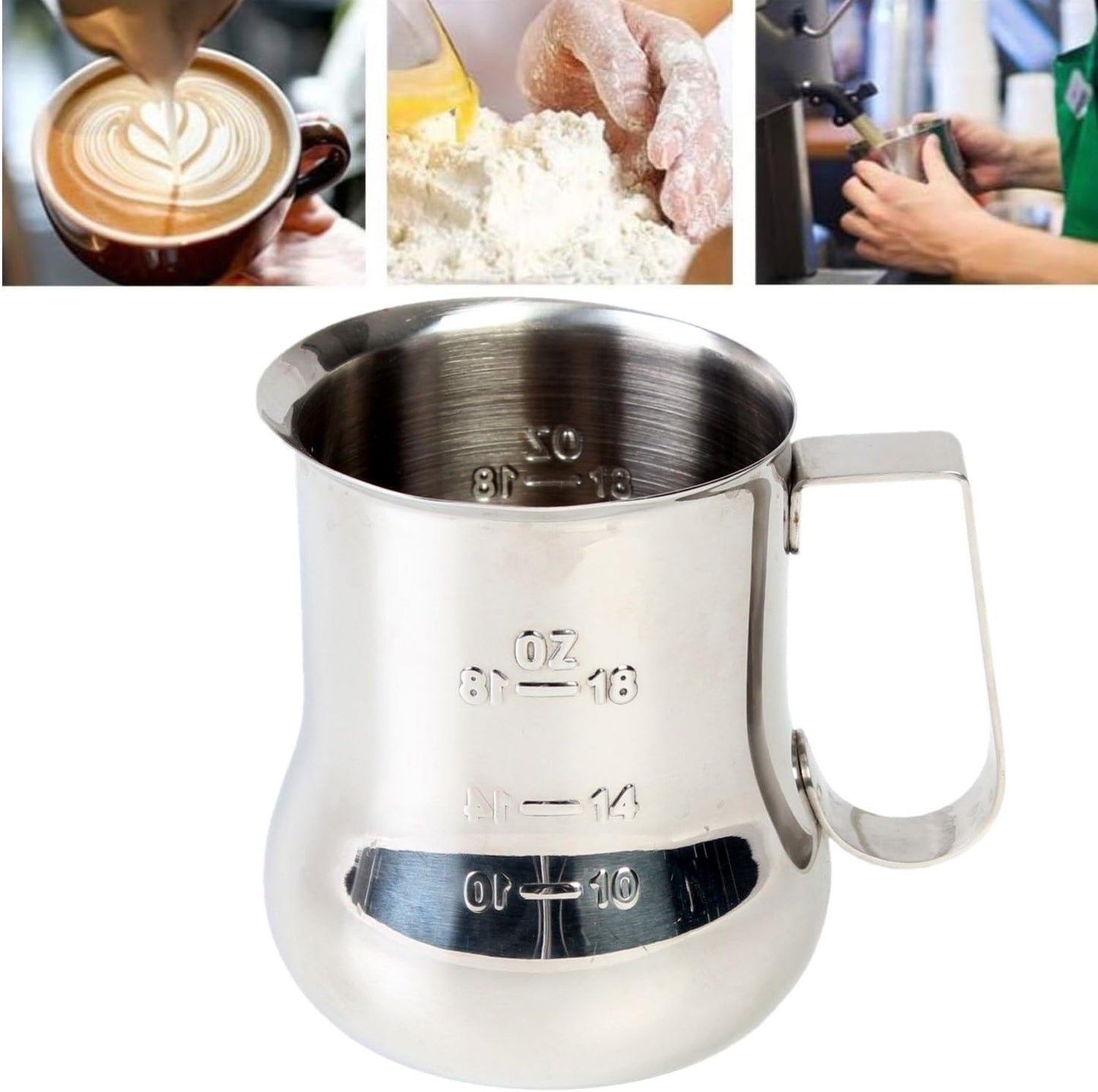 Stainless Steel Espresso Milk Steaming Pitcher with Measuring Scale- Steaming Pitcher Coffee Bar Cappuccino Barista Tools Milk Jug Steamer Frother Cup