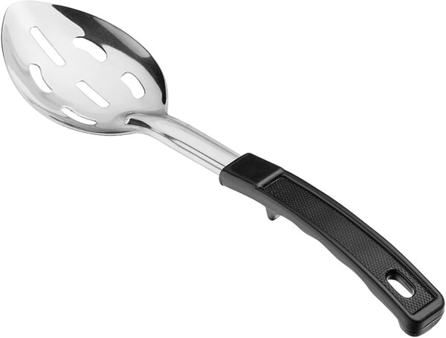 Basting Spoon Stainless Steel with Black Plastic Handle- Basting Spoon Utensil Spoon for Mixing Stirring Cooking & Serving Kitchen Accessories Restaurants and at Home