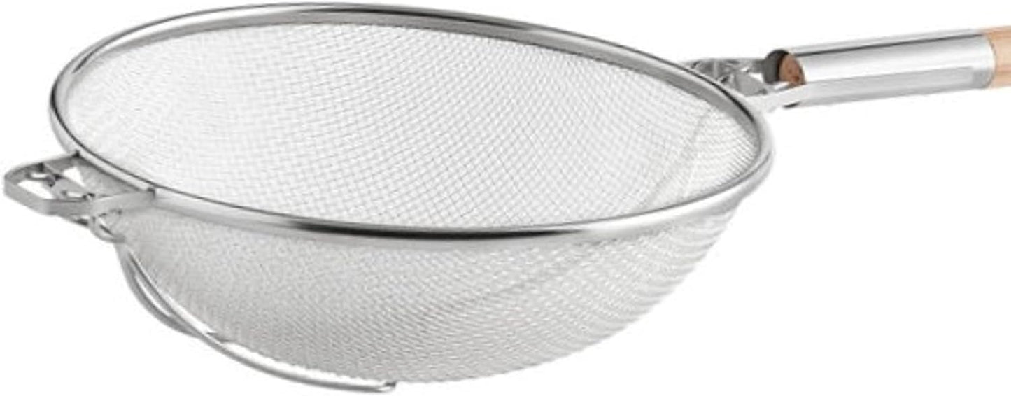 Reinforced Fine Double Mesh Strainer Nickel Plated Wire Frame & Support Handle Length- Kitchen Sieve Sifters Strainers for Sauces Gravies Tea Rice Oil Noodles and Fruits