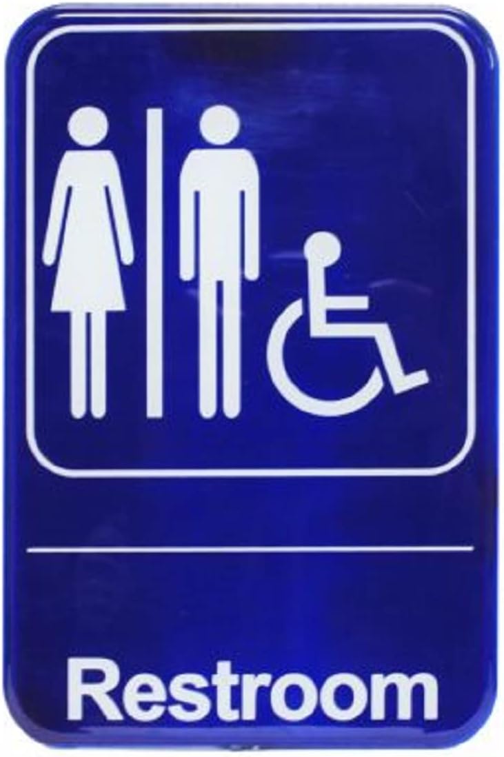 6" x 9" Restrooms/Accessible Bathroom Sign with Easy Peel Self-Adhesive White on Blue Color Set of 2- Waterproof Self Adhesive Store Signs Indoor/Outdoor Warning Marker Home Business Use