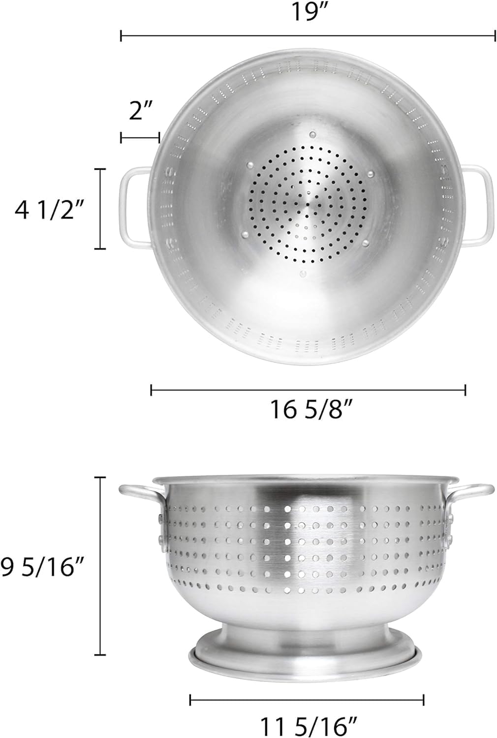 Aluminum Heavy Duty Colander with Handles and Stable Base - Pasta Spaghetti Berry Fruit Vegetable Kitchen Food Strainer Basket