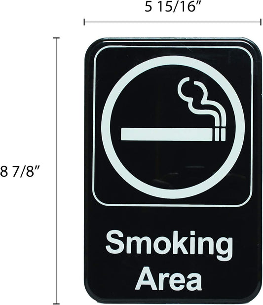 6" x 9" Smoking Area Sign with Easy Peel Self-Adhesive White on Black Color Set of 2- Waterproof Self Adhesive Store Signs Indoor/Outdoor Warning Marker Home Business Use