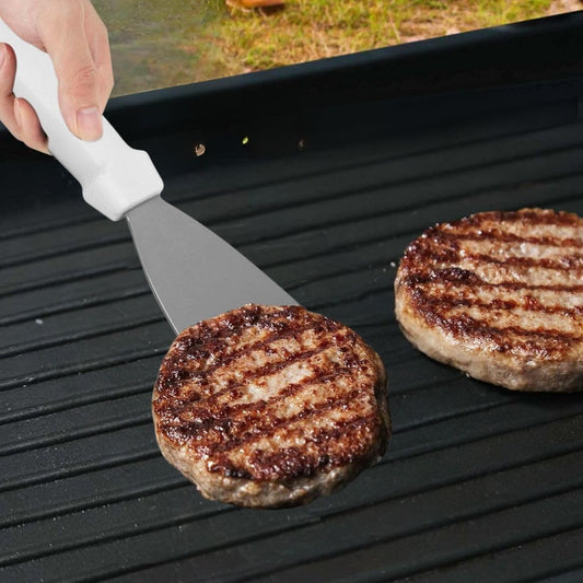 3-Inch Stainless Steel Blade Pan Scraper with White Plastic Handle- Flat Top Griddle Accessories Hamburger Pancake Spatula Flipper Grill Scraper Utensil for Home Kitchen Restaurants