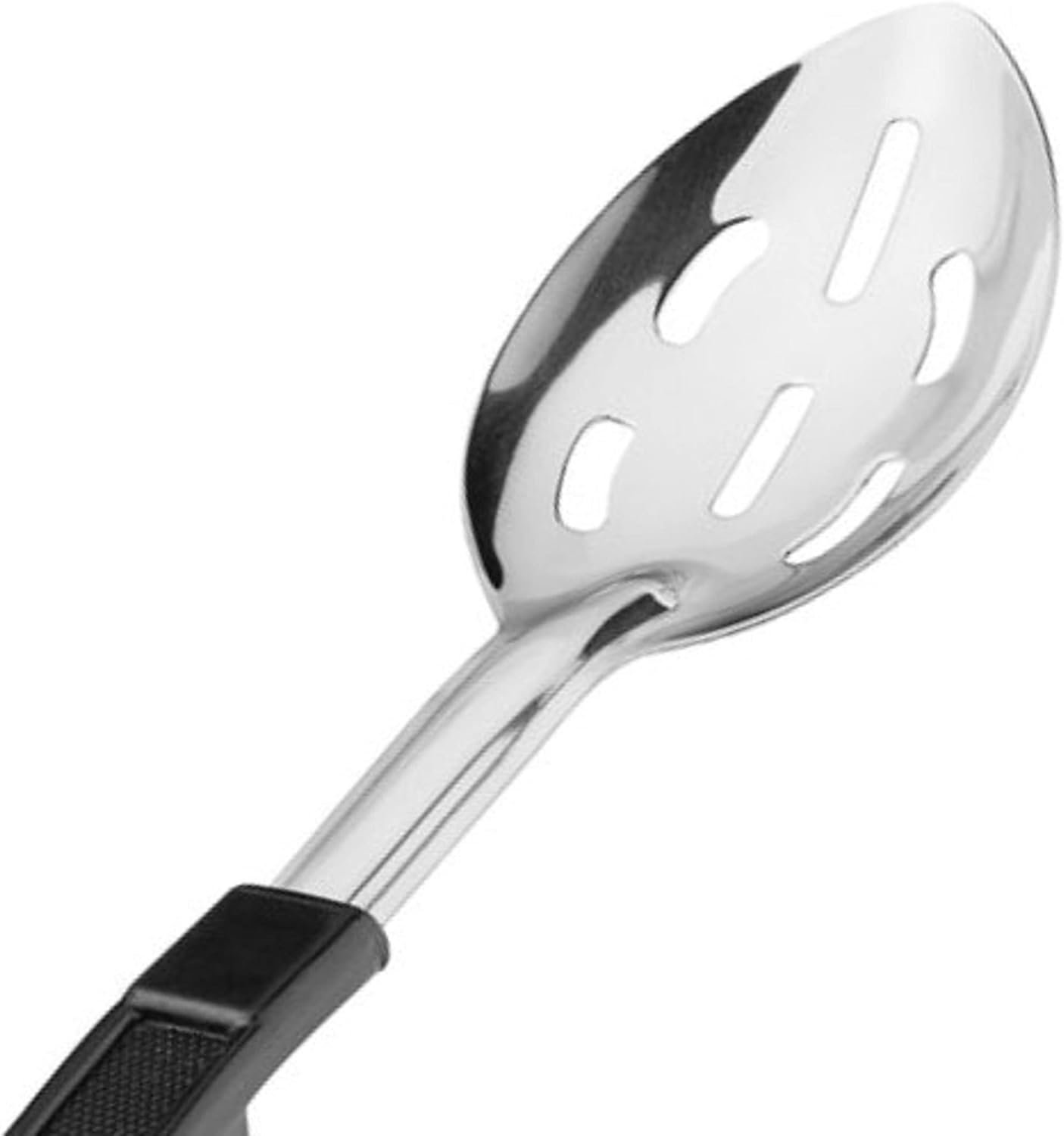 Basting Spoon Stainless Steel with Black Plastic Handle- Basting Spoon Utensil Spoon for Mixing Stirring Cooking & Serving Kitchen Accessories Restaurants and at Home