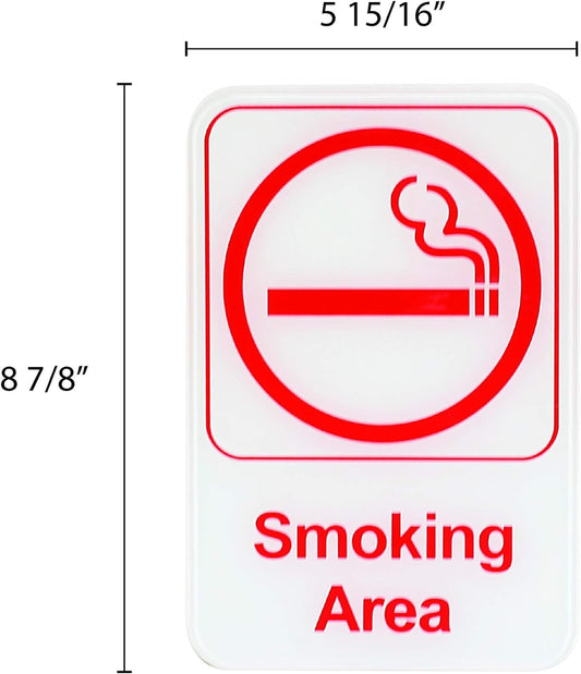 6" x 9" Smoking Area Sign with Easy Peel Self-Adhesive Red on White Color Set of 2- Waterproof Self Adhesive Store Signs Indoor/Outdoor Warning Marker Home Business Use