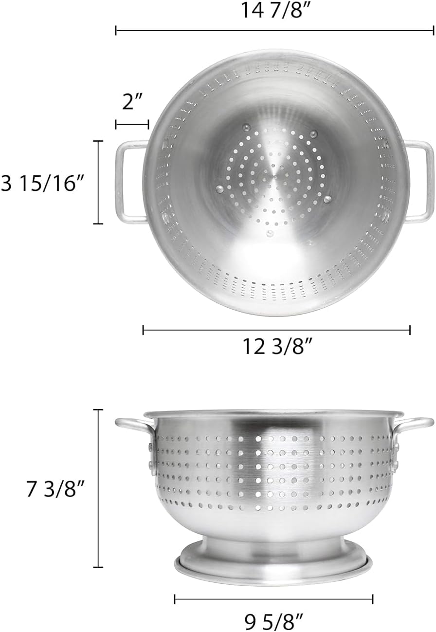 Aluminum Heavy Duty Colander with Handles and Stable Base - Pasta Spaghetti Berry Fruit Vegetable Kitchen Food Strainer Basket