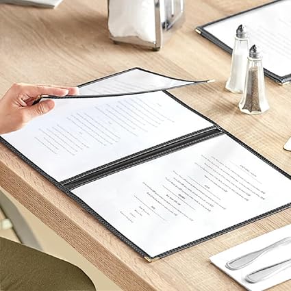Triple Fold Restaurant Menu Covers 3 Page 6 View Set of 10- Crystal Clear Menu Covers Fits A4 Size Paper Sleeve Menu Folder Menu Book Holders for Bar Cafe Restaurant