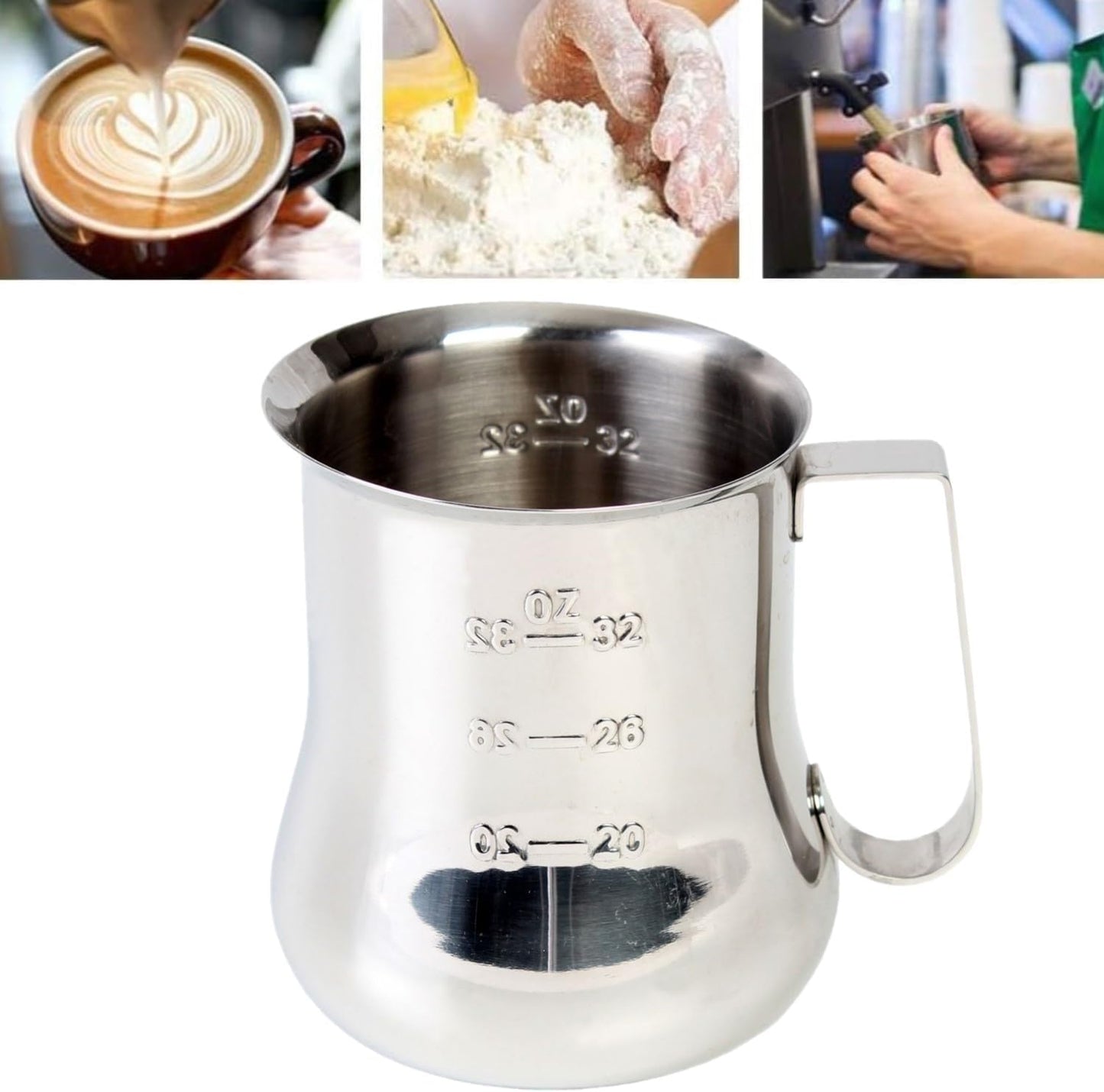Stainless Steel Espresso Milk Steaming Pitcher with Measuring Scale- Steaming Pitcher Coffee Bar Cappuccino Barista Tools Milk Jug Steamer Frother Cup