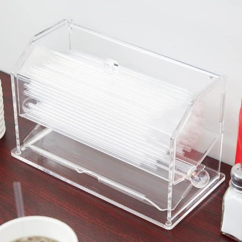 Acrylic Straw Dispenser Clear Color 12-5/8" x 5-5/8" x 6-7/8"-Reusable Straw Holder Straw Dispenser Straw Organizer for Countertop Coffee Bar Supplies Restaurants and Fast Food