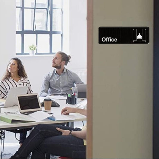 9" x 3" Office Sign with Easy Peel Self-Adhesive White on Black Color Set of 2- Door Sign Waterproof Self Adhesive Store Signs Indoor/Outdoor Warning Marker Home Business Use