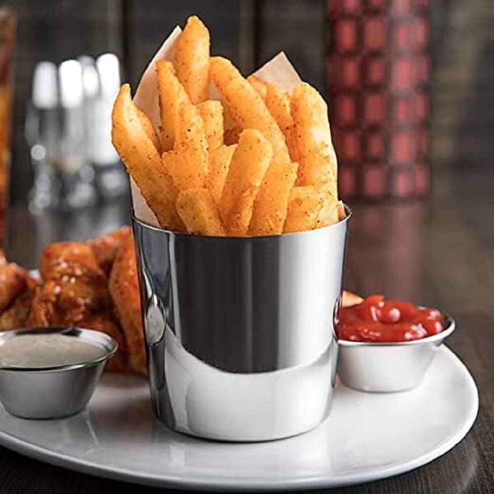13 oz. Stainless Steel French Fry Cup Set of 2- French Fry Holder Stainless Steel Fry Cup Appetizer Cups For Serving Chips Onion Rings Tater Tots or Vegetables