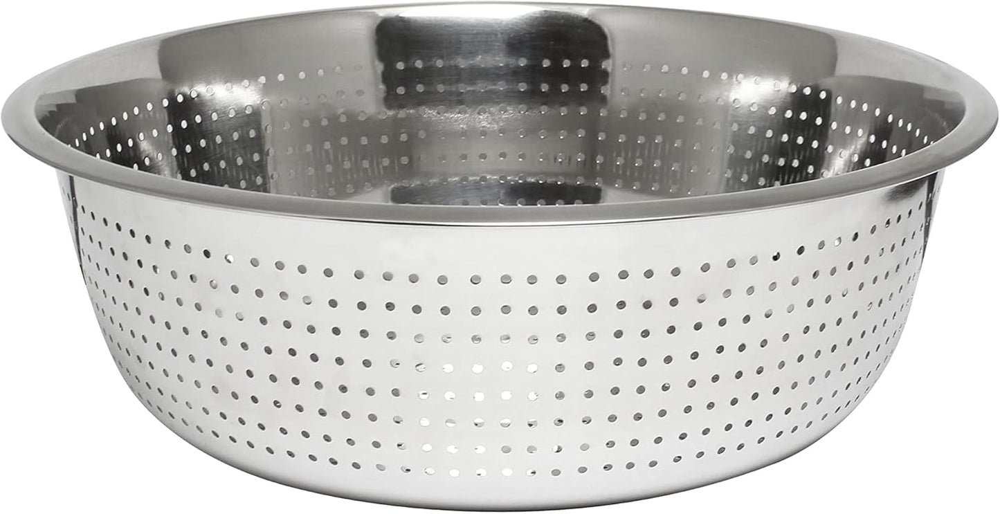 Stainless Steel Chinese Colander with Holes - Colander Strainer Basket Heavy Duty Kitchen Drainer Basket Strain Drain Rinse Fruits Vegetables and Drain Cooked Pasta