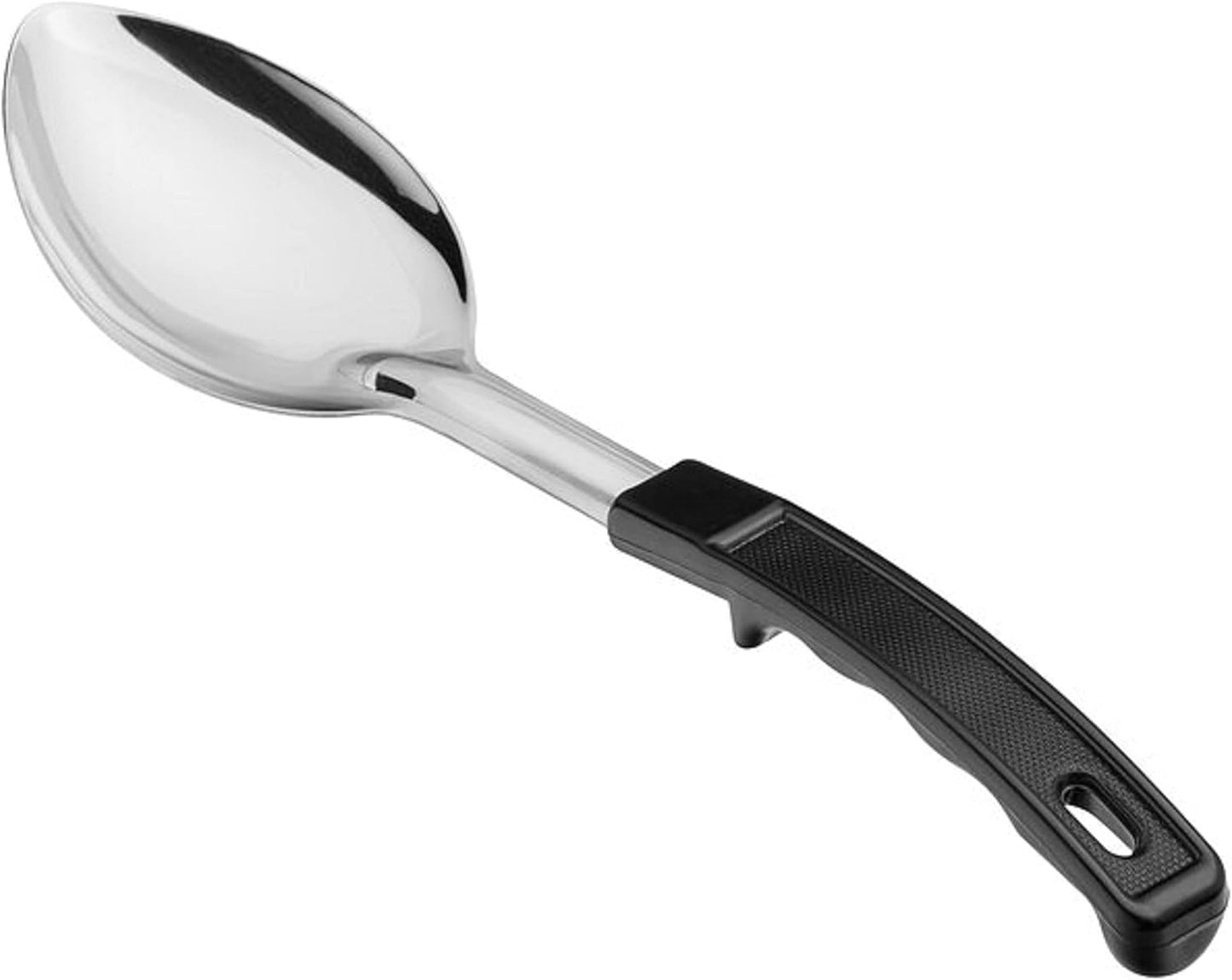 Basting Spoon Stainless Steel with Black Plastic Handle- Basting Spoon Utensil Spoon for Mixing Stirring Cooking & Serving Kitchen Accessories Restaurants and at Home