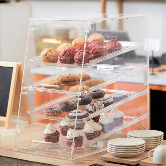 4 Tray Countertop Bakery Display Case with Rear Doors 14" x 24" x 24"- Pastry Case Box Retail Commercial Home use for Bagels Baked Goods Bread Donuts Vegetables