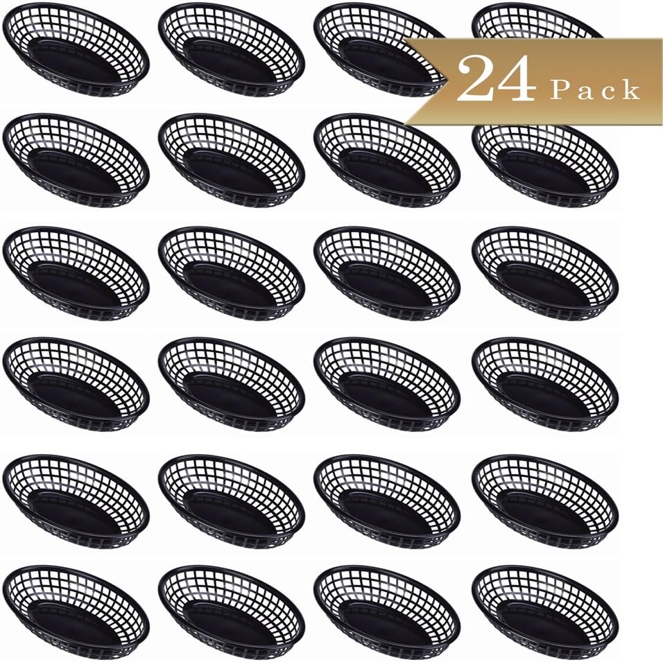 9-3/8" Oval Fast Food Basket Plastic - Fry Fast Food Reusable Foodservice Restaurant Diner Tray Plates Restaurant Deli Serving Chicken Burgers Sandwiches & Fries
