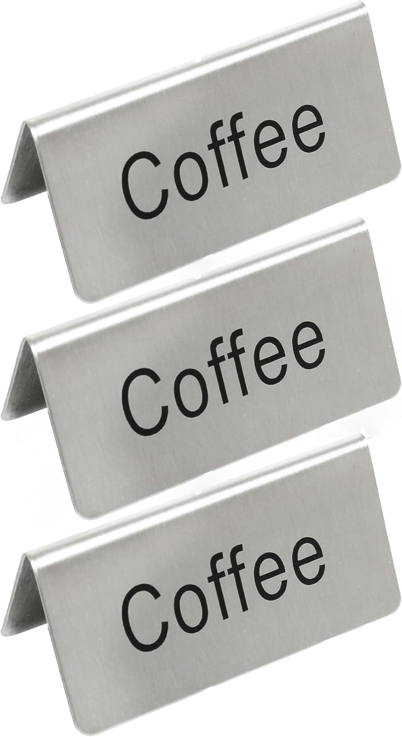 3" x 1-1/2" Stainless Steel Table Tent Sign Set of 3 - Beverage Signs Table Display Tent Signs for Party Buffet Restaurant Banquet Wedding Indoor Outdoor