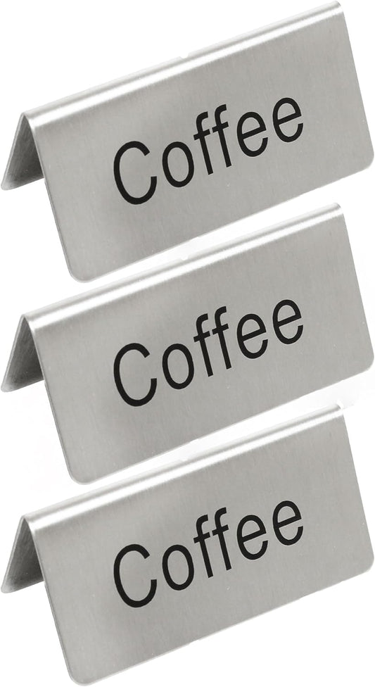 3" x 1-1/2" Stainless Steel Table Tent Sign Set of 3 - Beverage Signs Table Display Tent Signs for Party Buffet Restaurant Banquet Wedding Indoor Outdoor