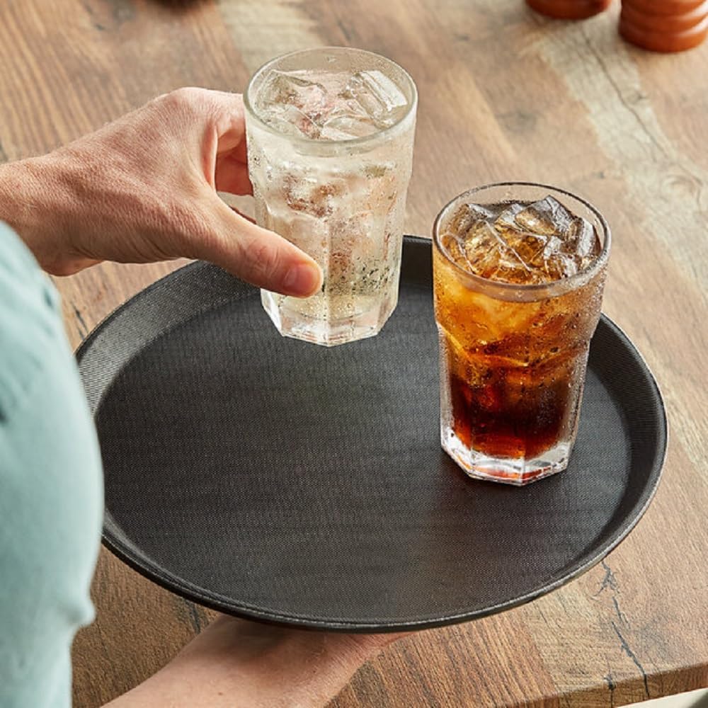 Serving Tray Fiberglass Set of 2- Non Slip Surface Service Trays Round Tray Plastic Food Meals Server Tray for Home Kitchen Restaurant Cafeteria Bar Hotel