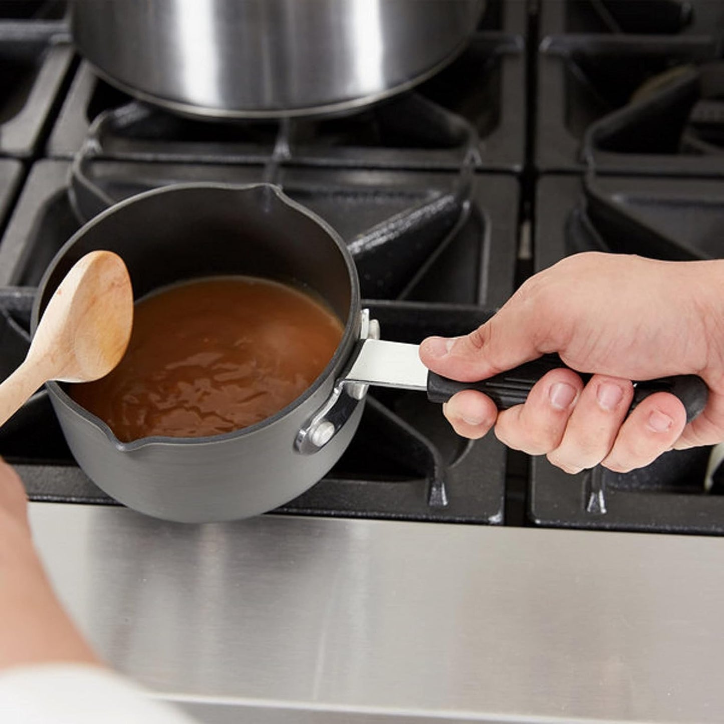 Non-Stick SaucePan Anodized Aluminum with Pour Spout Black Cool Handle Sleeve- Multipurpose use Cooking Sauce Pan Cookware Cooking Pot for Home Kitchen Restaurant