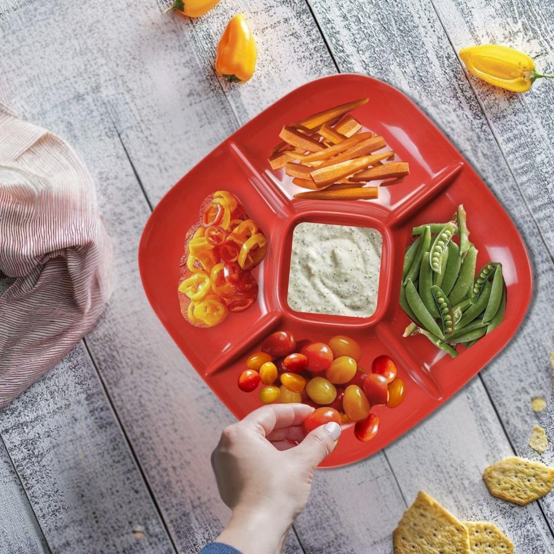 15” x 15” Chip and Dip Platter Passion Melamine - Snack Platters Divided Party Bowl Serving Dishes Set for Chips Salsa Veggies Dip Fruit Snacks for Party Entertaining
