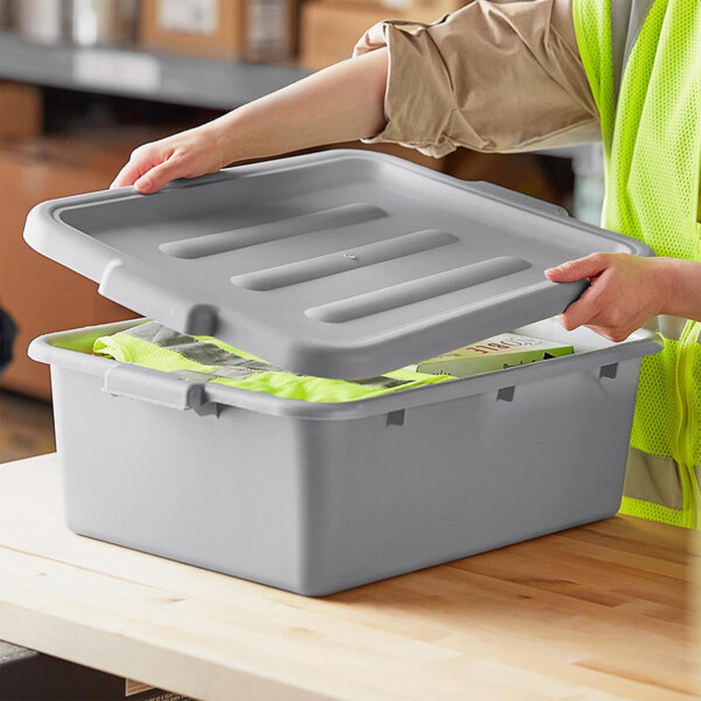 Plastic Bus Box/Tub Lid fits 20-1/2" x 15-1/2" x 5" and 20-1/2" x 15-1/2" x 7" Bus Tub - Heavy Duty Plastic Restaurant Tub Lid for Kitchen Organization Storage