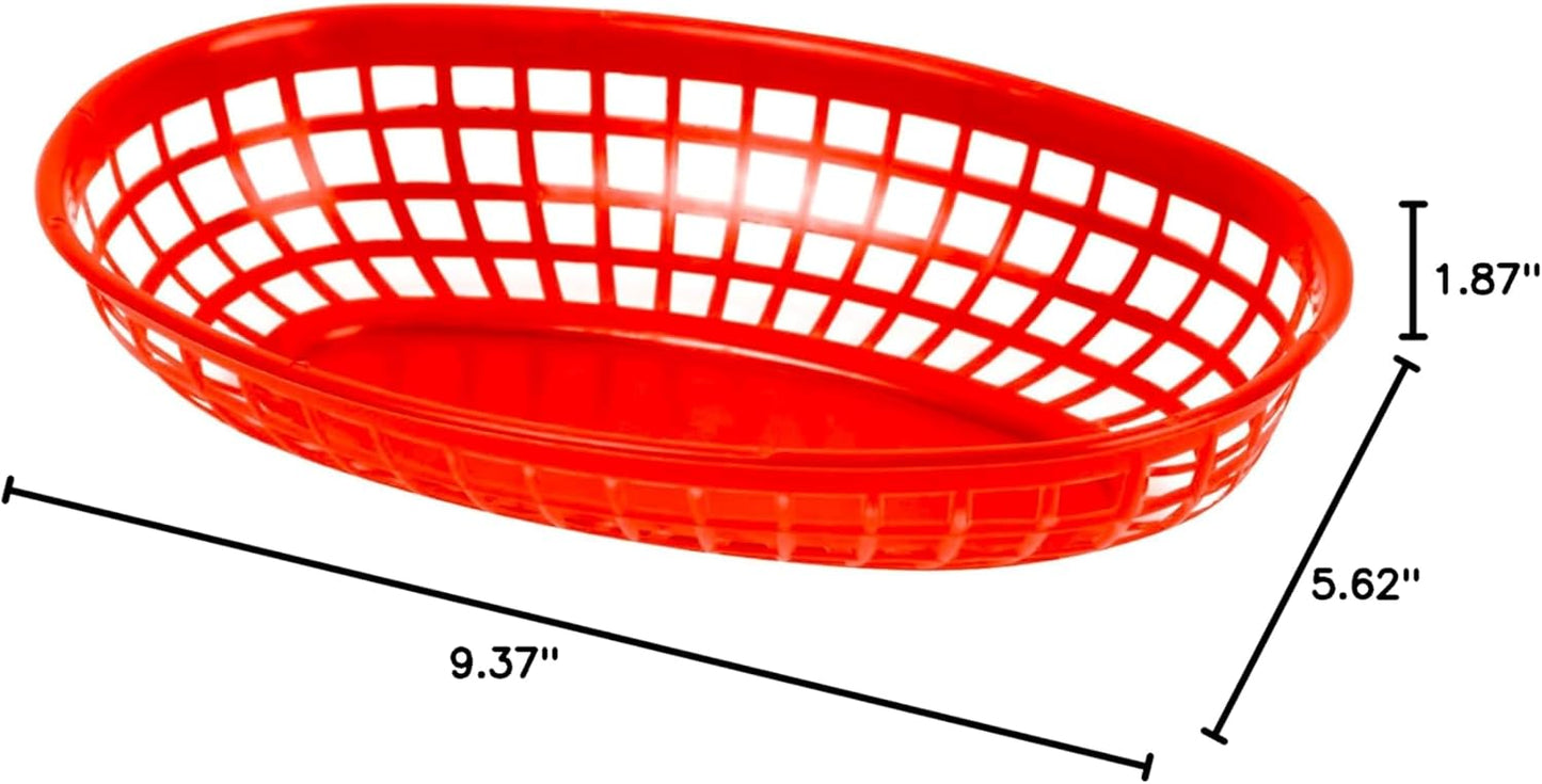 9-3/8" Oval Fast Food Basket Plastic - Fry Fast Food Reusable Foodservice Restaurant Diner Tray Plates Restaurant Deli Serving Chicken Burgers Sandwiches & Fries