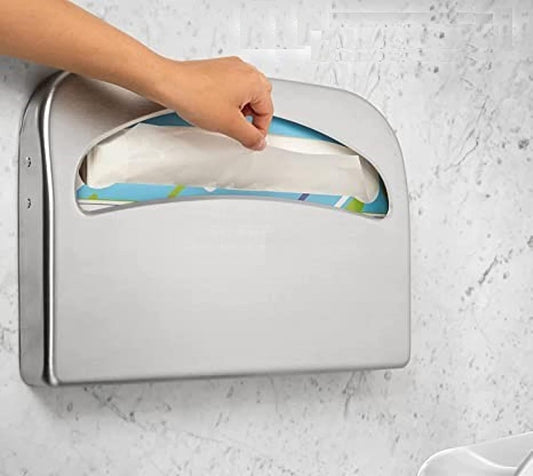 Half Fold Metal Chrome Toilet Seat Cover Holder Wall Mounted- Toilet Seat Cover Dispenser Wall Mount for Commercial Office Restaurants Hospitals and Schools