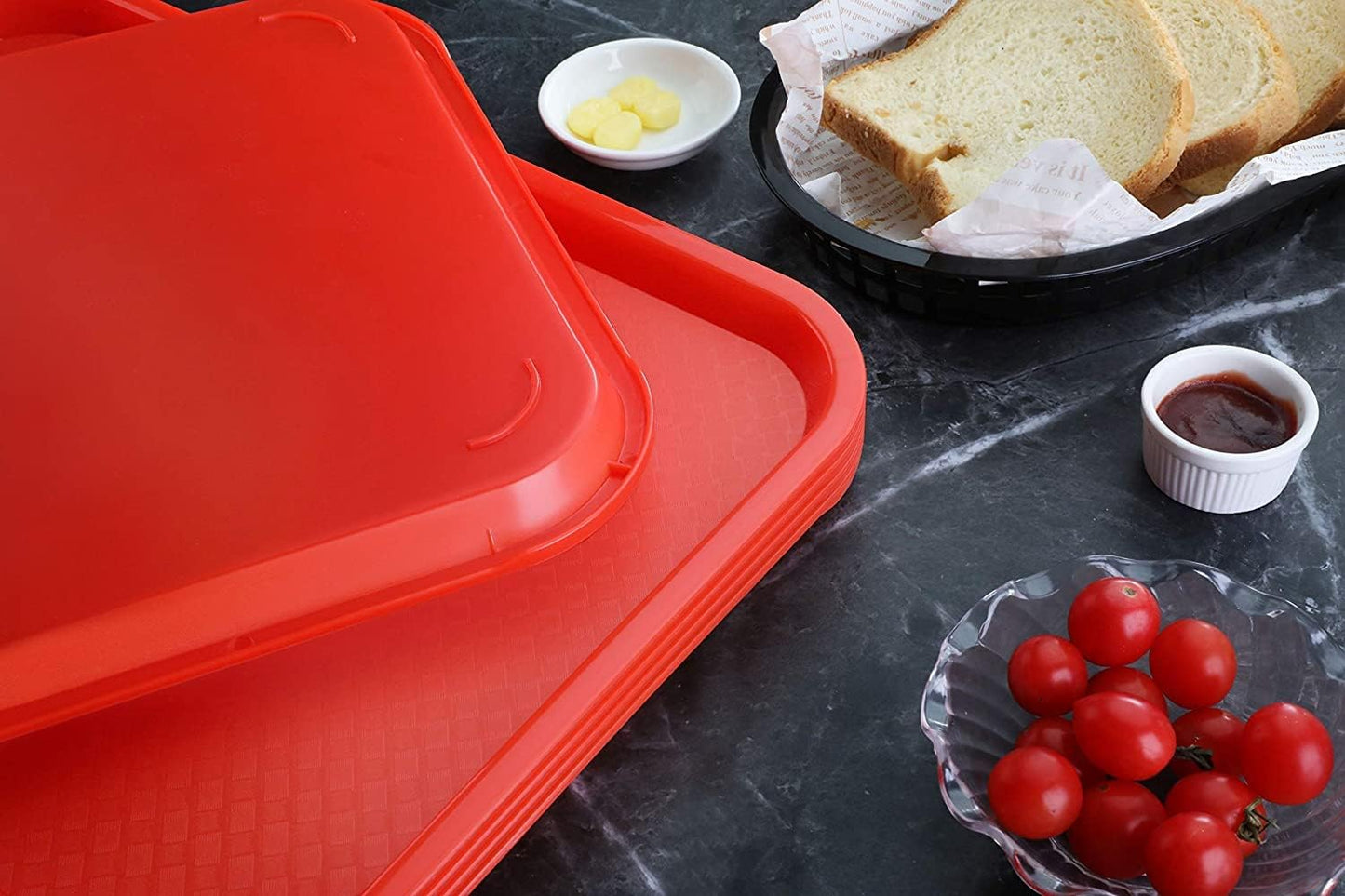 Fast Food Tray Orange Color Plastic Set of 12 - for Café Standard Cafeteria/Fast Food Tray Restaurant Serving Trays Set for Coffee Table Kitchen Party Restaurants